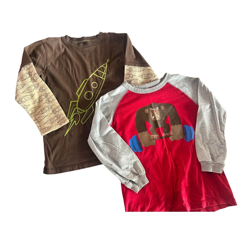 Carter's Graphic Tee Lot Kids Size 7 Brown Rocket Red Gorilla Long Sleeve Shirt
